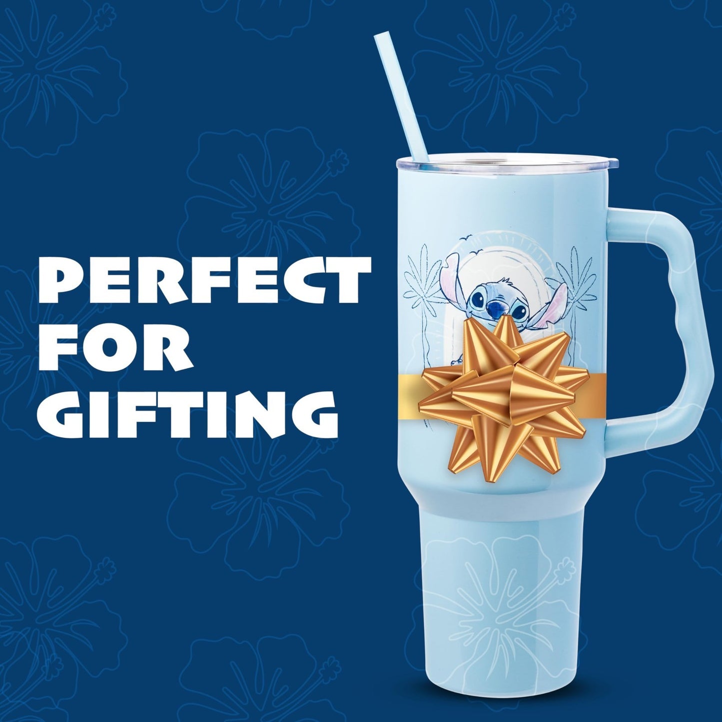 40oz Double Walled Stainless Steel Tumbler with Handle & Straw   Lilo & Stitch D6