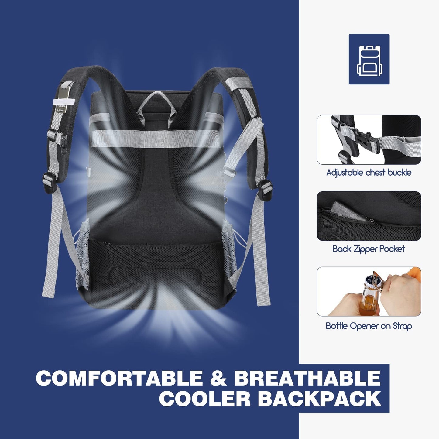 Insulated Soft Cooler Backpack - 35/50 Can Capacity for Camping, Hiking, Beach &4