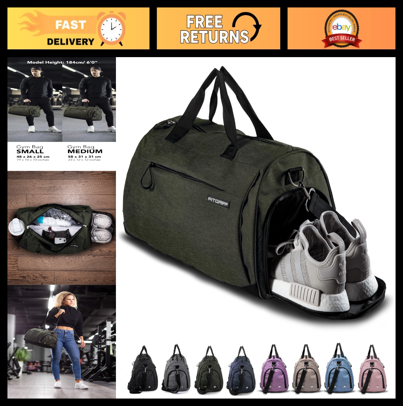 Versatile Gym Duffle Bag with Shoe & Wet Compartment for Travel, Sports & Fitnes0