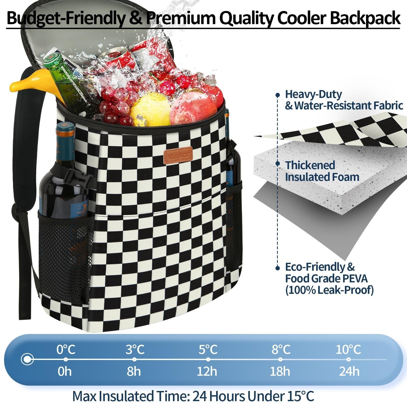 Insulated Camping Cooler Backpack - Holds 30-45 Cans, Waterproof & Leak Proof, I3