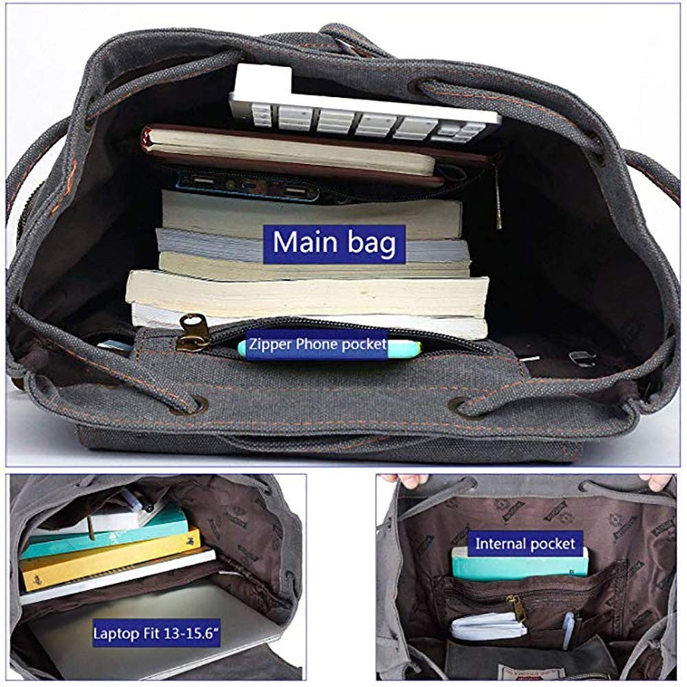 High Capacity Vintage Canvas Backpack for School, College, Hiking & Travel   Fit3