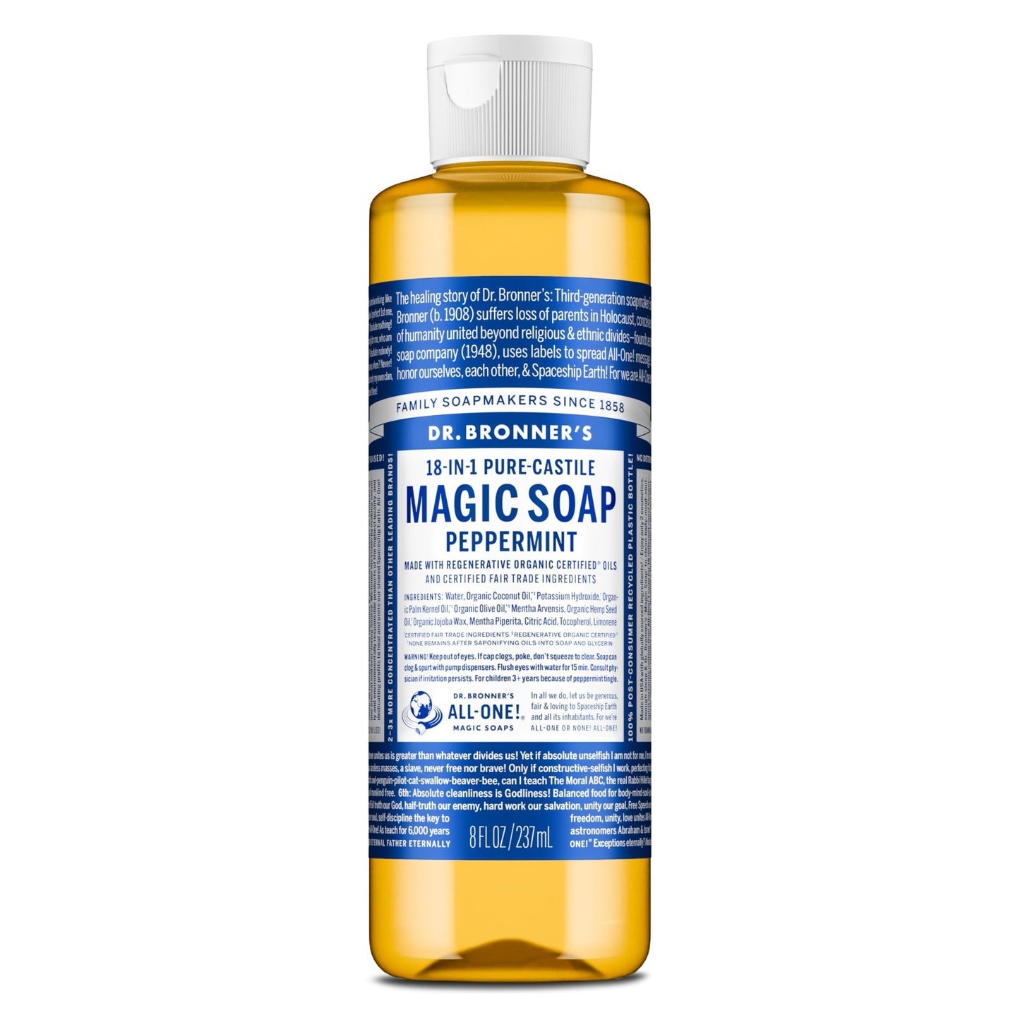 Peppermint Liquid Soap 8 oz - 18-in-1 Multi-Purpose Body Wash, Shampoo, Hand Soa1
