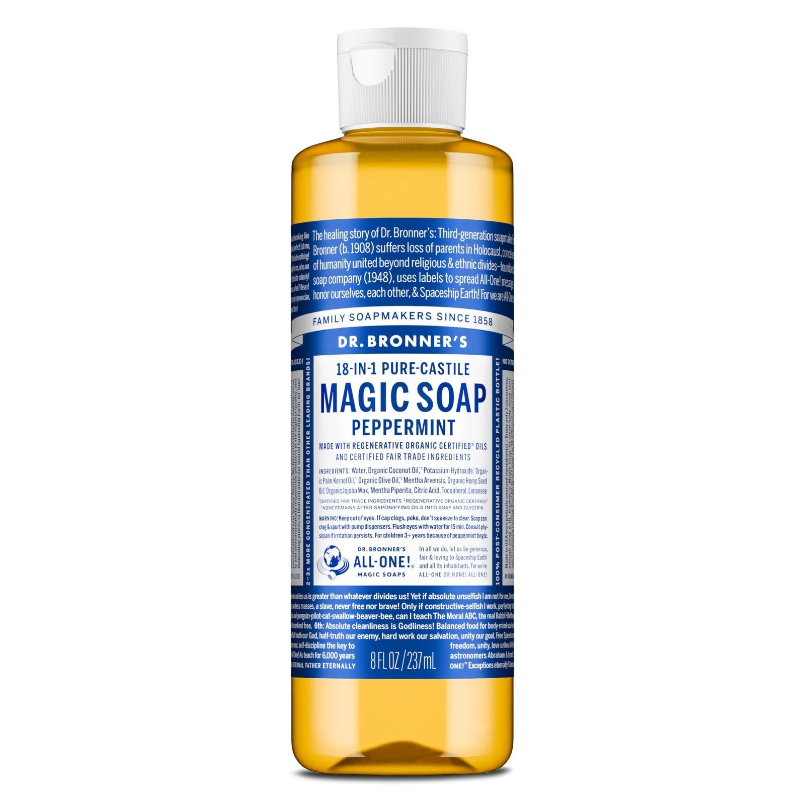 Peppermint Liquid Soap 8 oz - 18-in-1 Multi-Purpose Body Wash, Shampoo, Hand Soa1