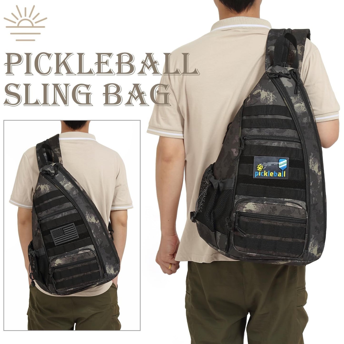 Tactical Pickleball Backpack | Adjustable Sling Bag with Fence Hook & Water Bott5