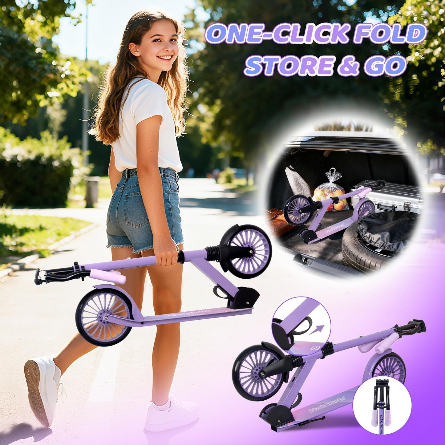 Adjustable Height Kick Scooter for Kids & Adults, 240 LBS Max Load, Foldable, 8"4