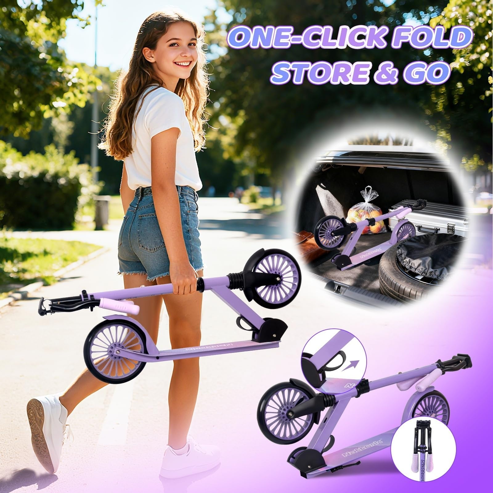 Adjustable Height Kick Scooter for Kids & Adults, 240 LBS Max Load, Foldable, 8"4