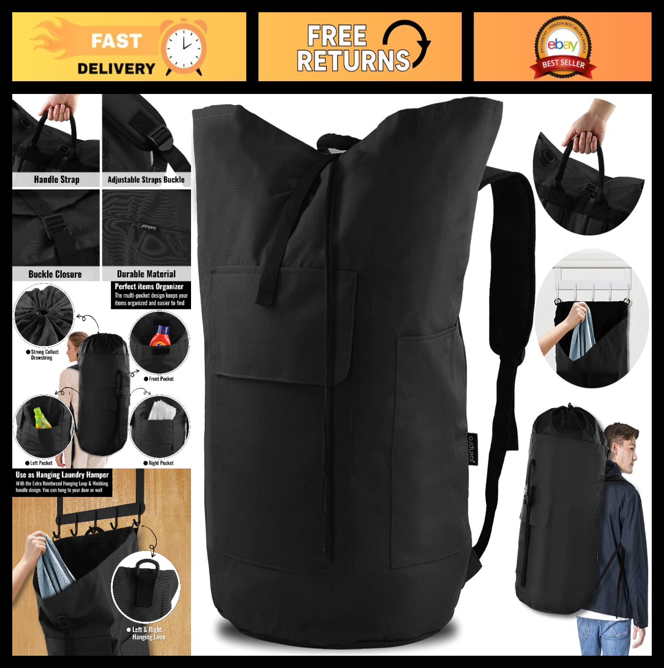 Extra Large 125L Laundry Backpack Bag, Heavy Duty, Durable with Padded Straps &0