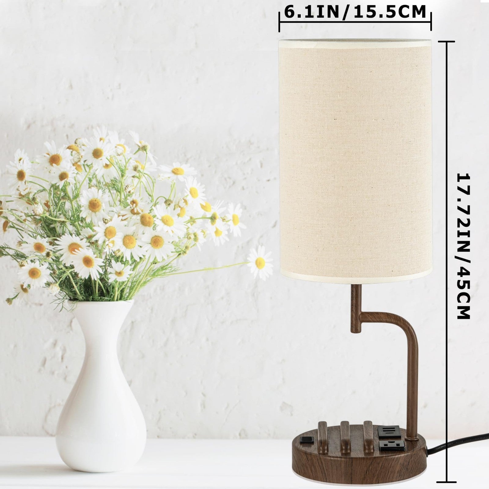 Modern Table Lamp with 3 USB Ports & AC Outlet, Bedside Desk Light, Pack of 23