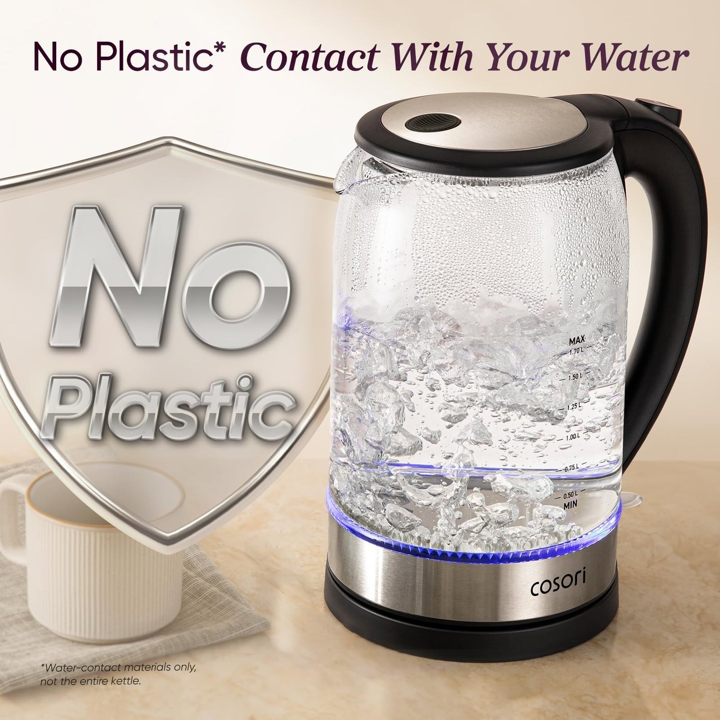1.7L Electric Kettle   Borosilicate Glass, No Plastic, Auto Shut Off, Easy Clean2