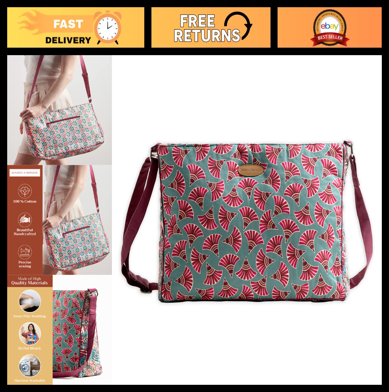 Stylish Cotton Shoulder Bag for Women   Versatile Handbag, Everyday Use0