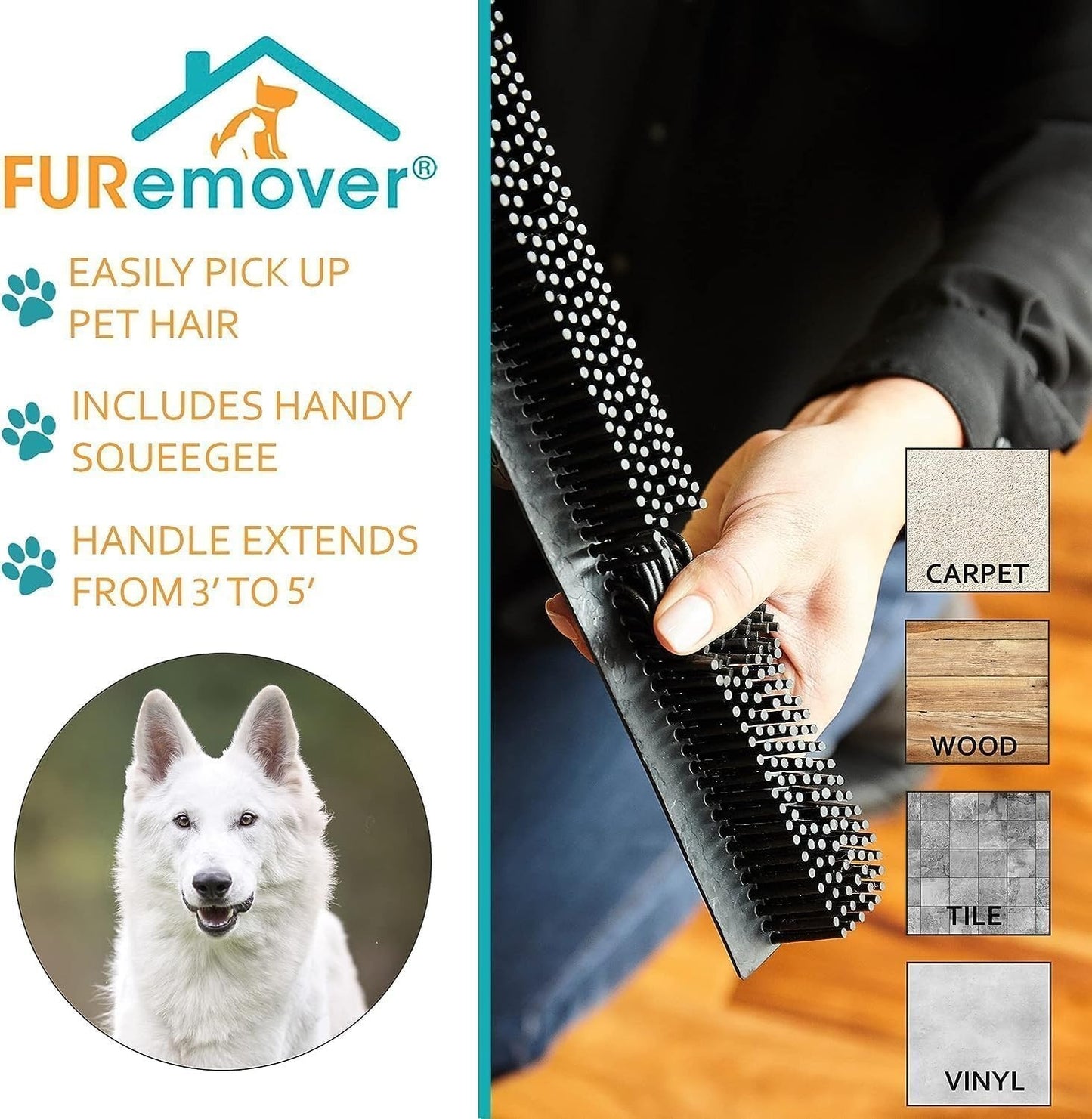 Pet Hair Removal Rubber Broom with 58" Telescopic Handle - Easy Clean & Efficien3