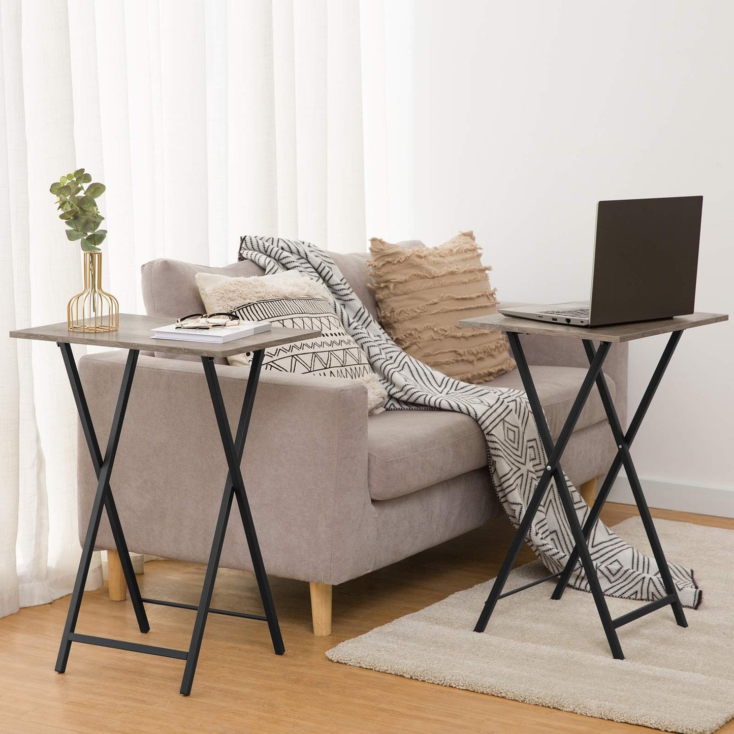 Folding TV Tray Tables Set of 2 - Industrial Snack Tables for Small Spaces, Easy7