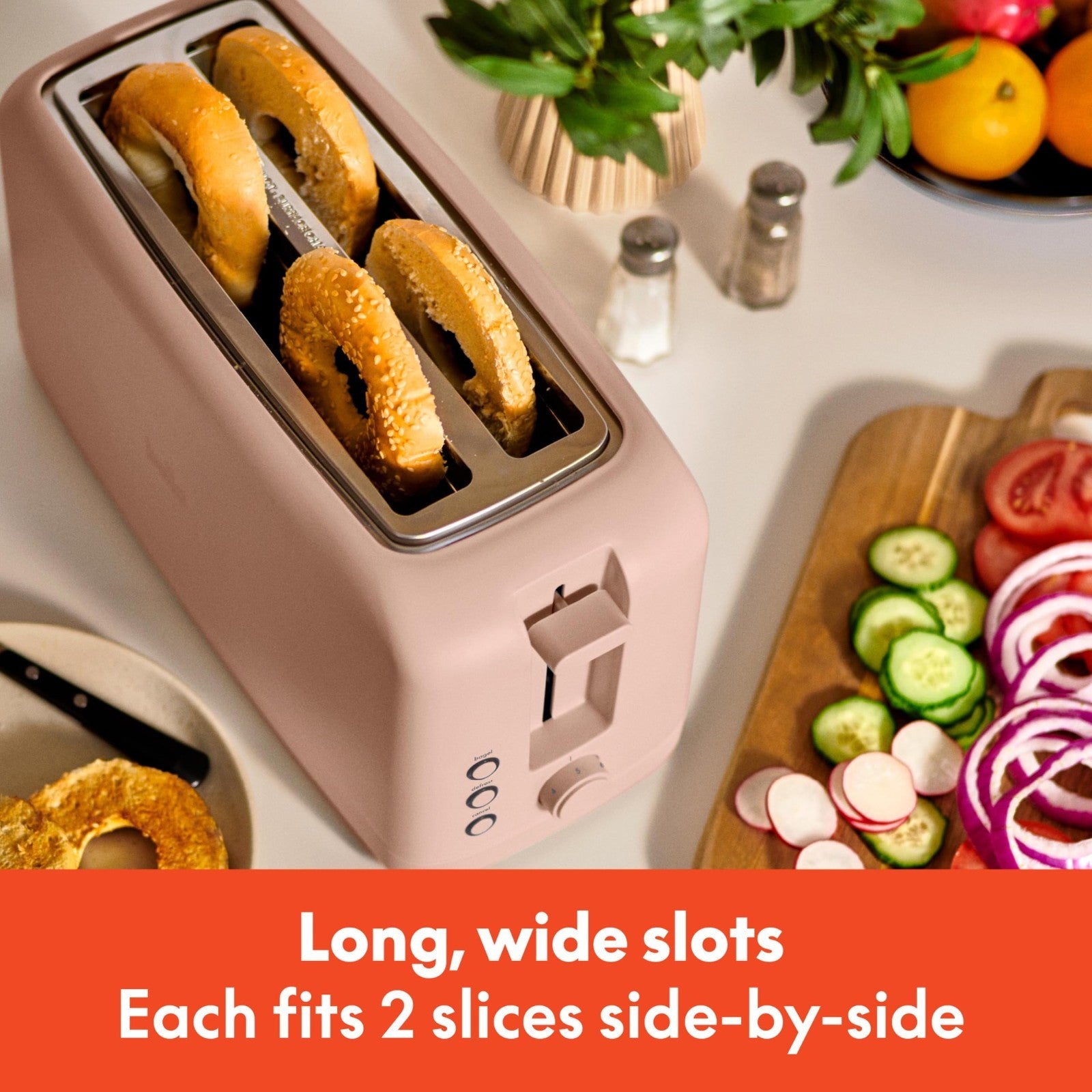 Slim 4 Slice Toaster, Extra Long & Wide Slots, Fits Anywhere, Blossom Design4