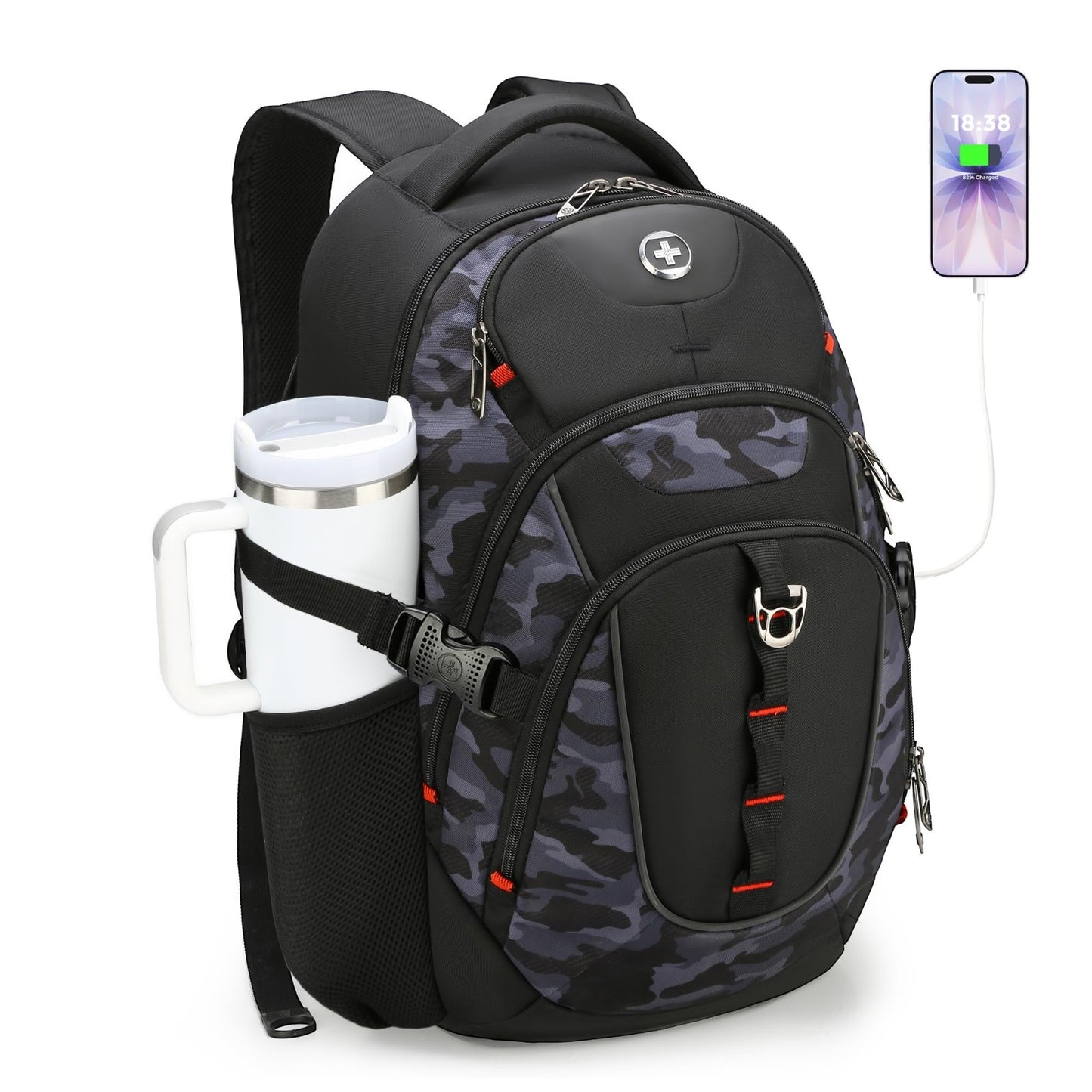 Stylish Laptop Backpack with USB Charging Port, Fits 15.6" Computer, 31L Travel1