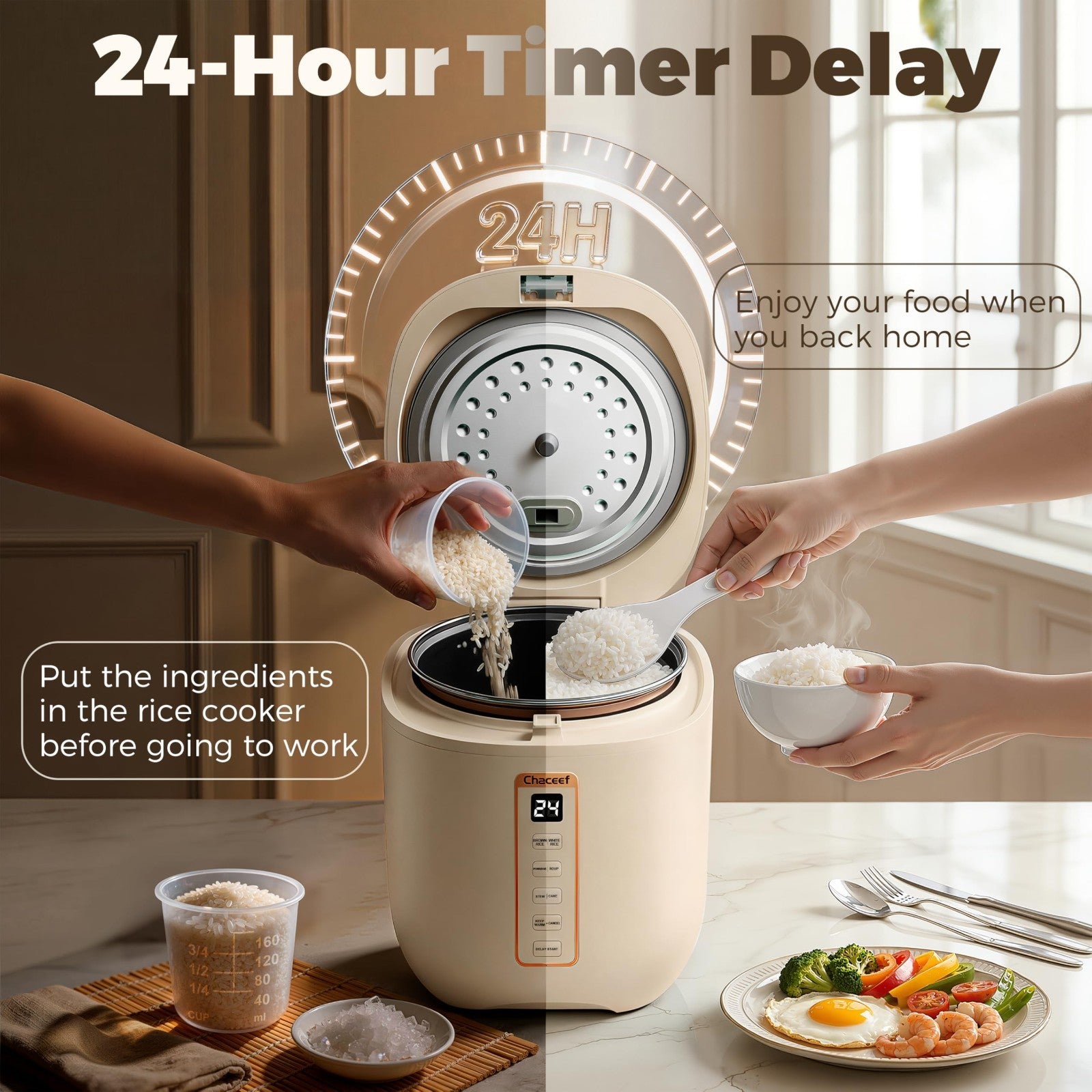 Compact 2-Cup Rice Cooker, Portable Non-Stick Travel Rice Maker, BPA-Free, Timer3