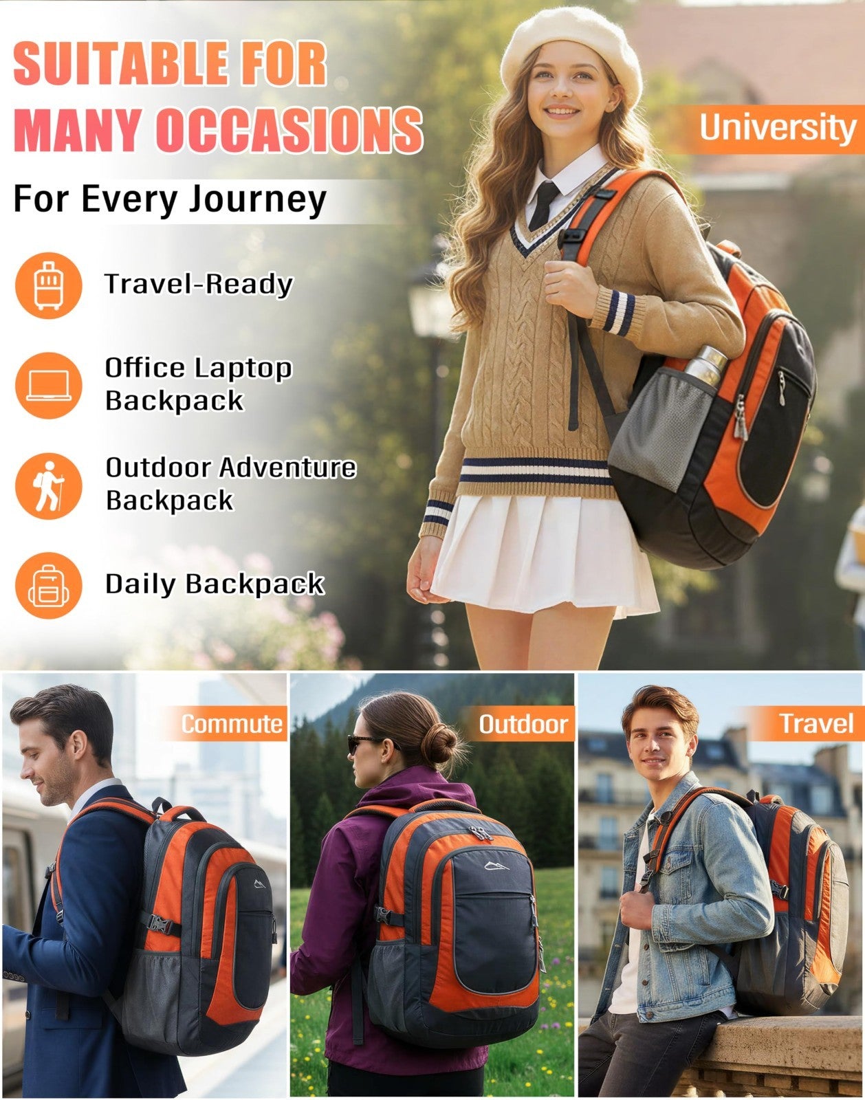 Sturdy College Backpack for Laptops Up to 15.6"   Multi Compartment Travel Bag,4