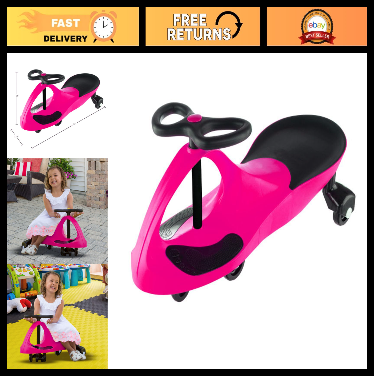 Wiggle Car Ride-On Toy for Kids 3+ - No Batteries, Gears, or Pedals - Outdoor Fu0