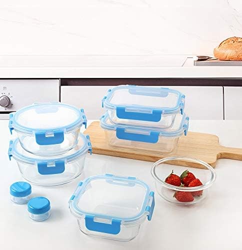 24 Piece Glass Meal Prep Containers Airtight Snap Lock Lids Blue6