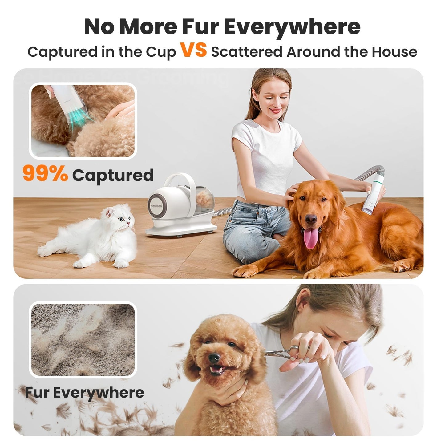 6-in-1 Pet Grooming Vacuum Kit, Dog Clippers & Hair Remover, 9000Pa Suction, Low3