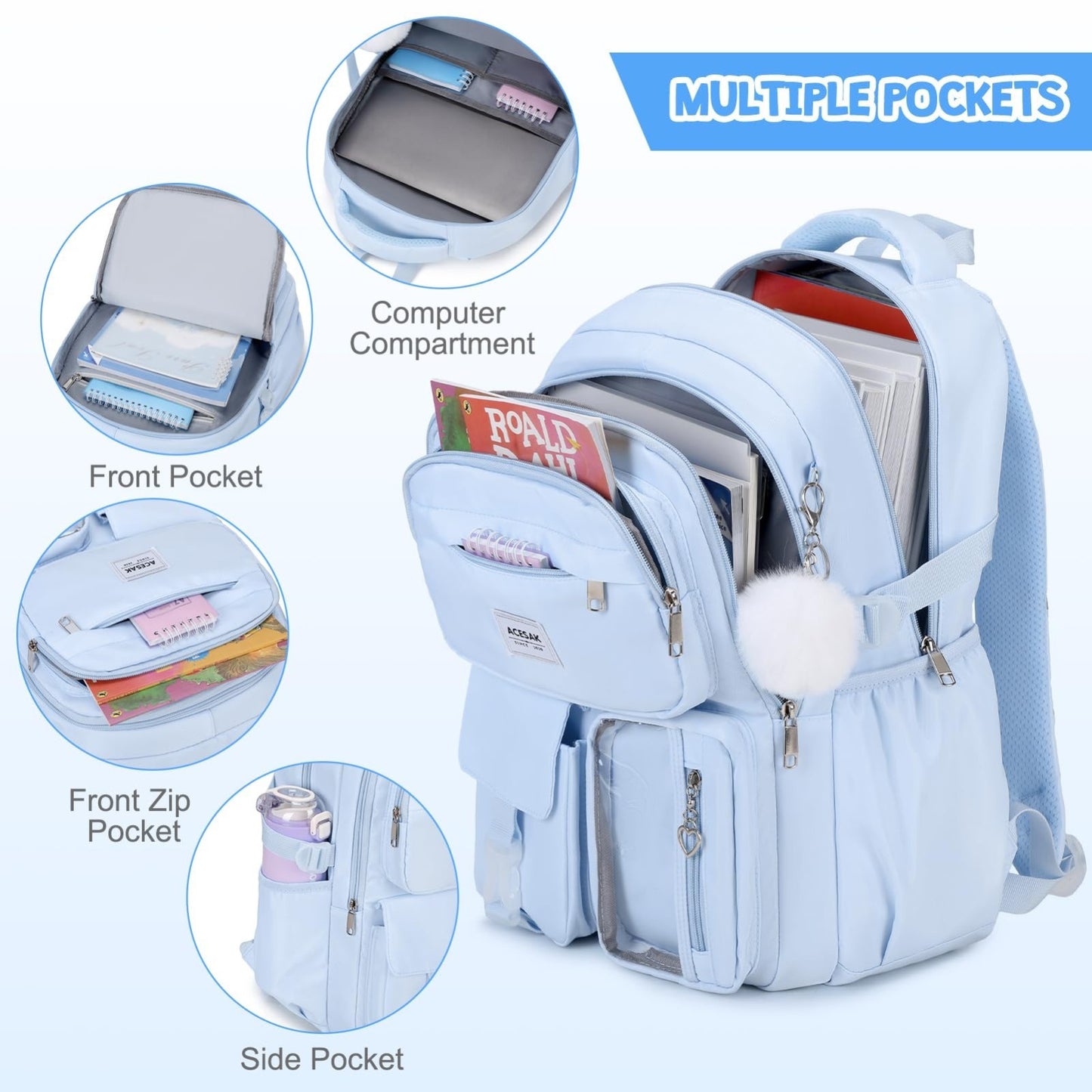 Stylish Girls Backpack with Lunch Bag & Pencil Pouch   Teen School Bookbag, Trav2