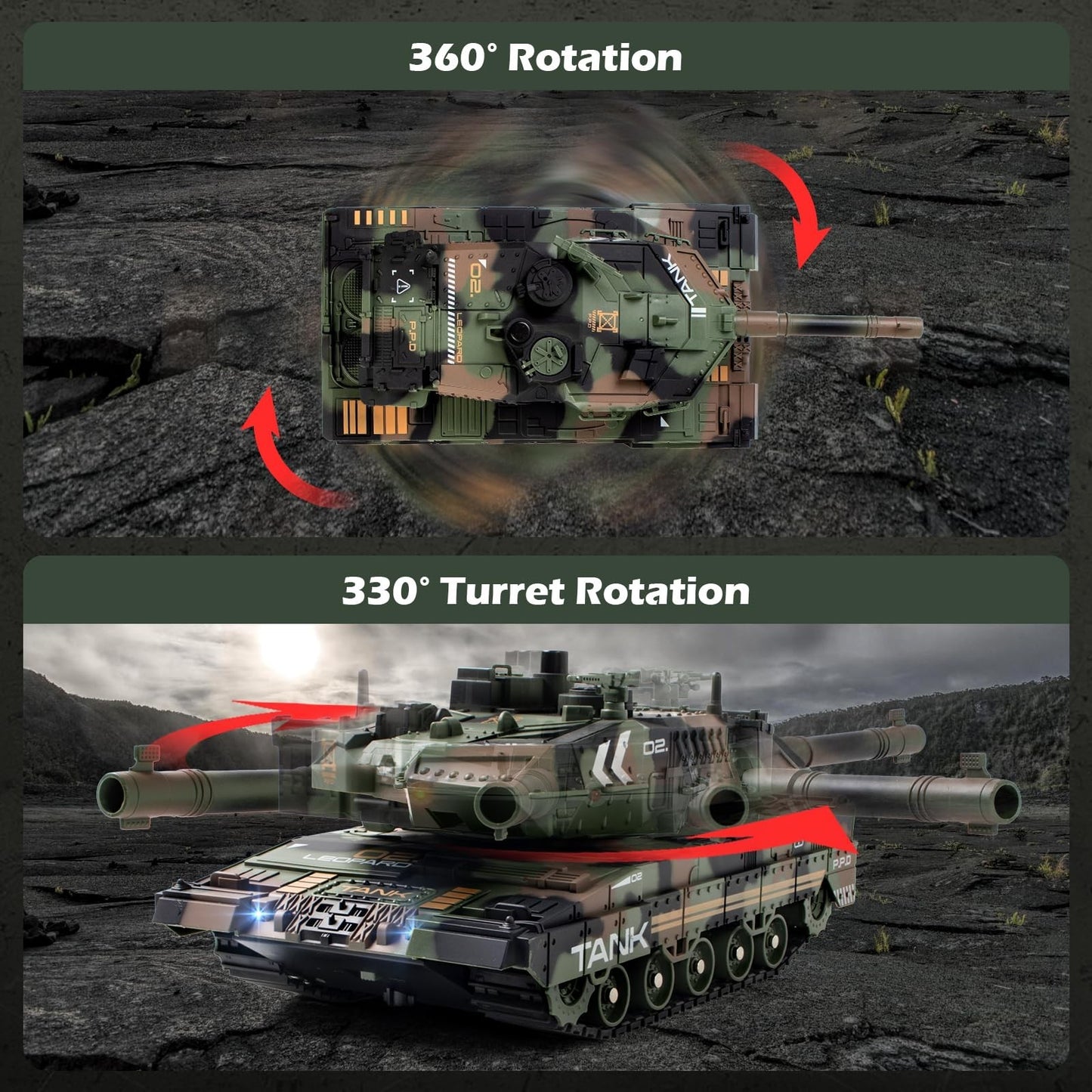 1:24 Scale Remote Control Army Tank - 360° Turret, BB Shooting, All-Terrain Clim6