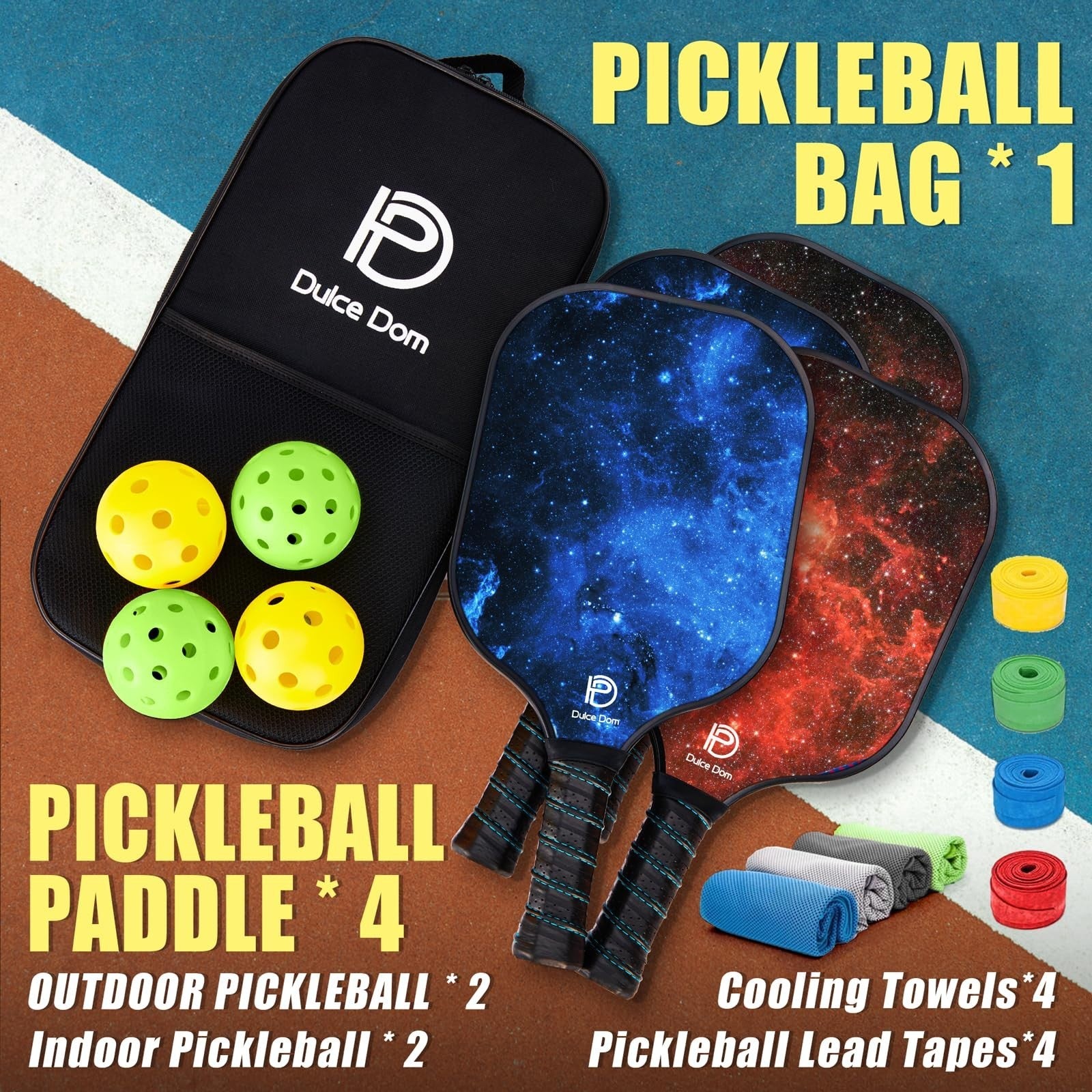 Pickleball Paddles Set of 2/4 - USAPA Approved Fiberglass Graphite Rackets with5