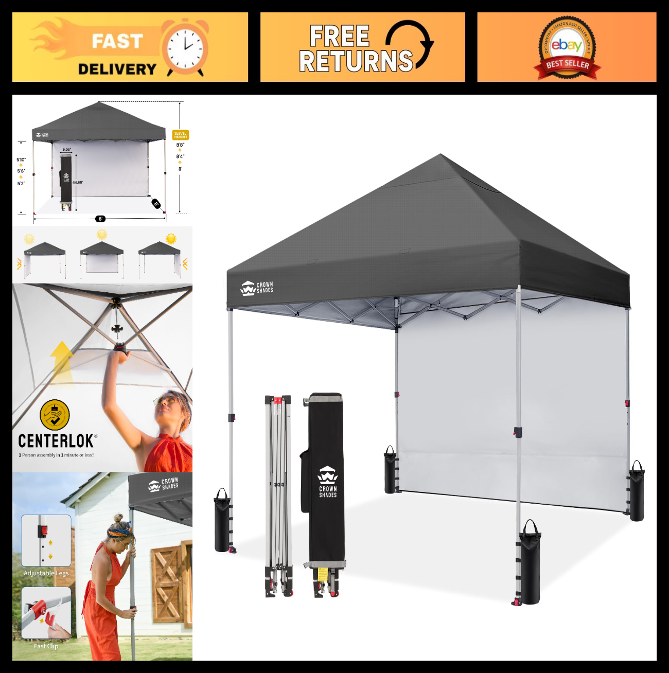 8x8 Pop Up Canopy Tent with Side Wall, Easy Setup Outdoor Gazebo, Sun Shade for0