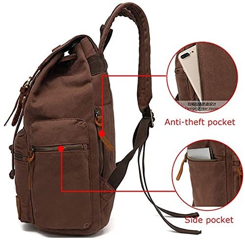 Vintage Canvas Backpack with Leather Trim, Padded Laptop Sleeve 12" 17", Travel3