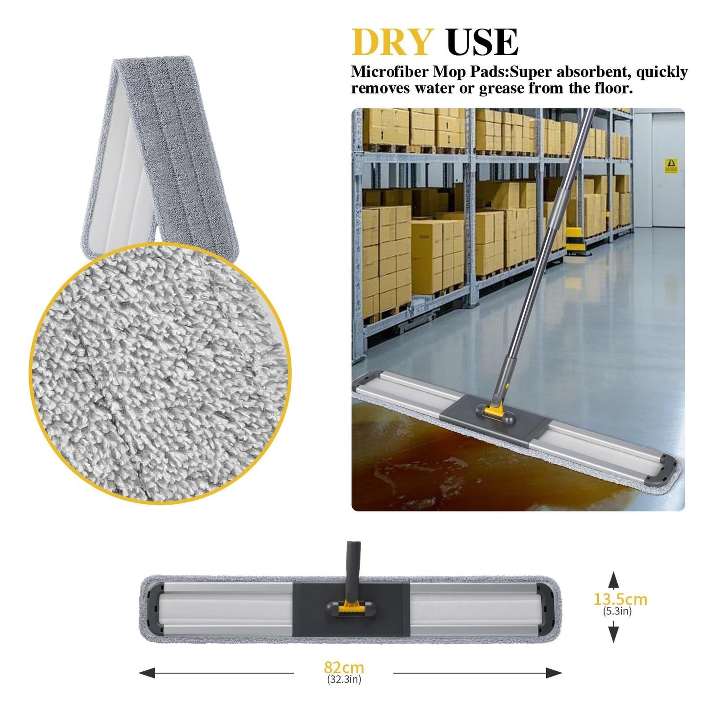 36" Heavy Duty Commercial Mop - Adjustable 60" Dust Mop with 2 Microfiber Pads f5
