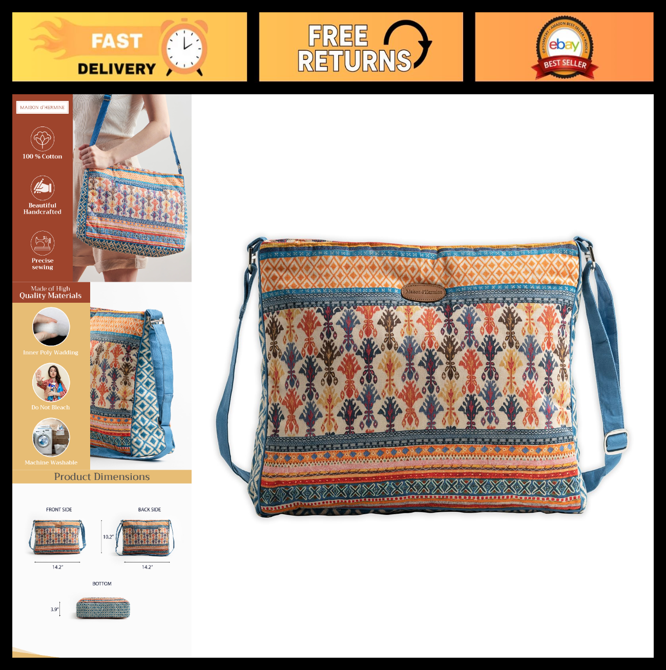 Stylish Cotton Shoulder Bag for Women   Versatile Handbag, Perfect for Everyday0