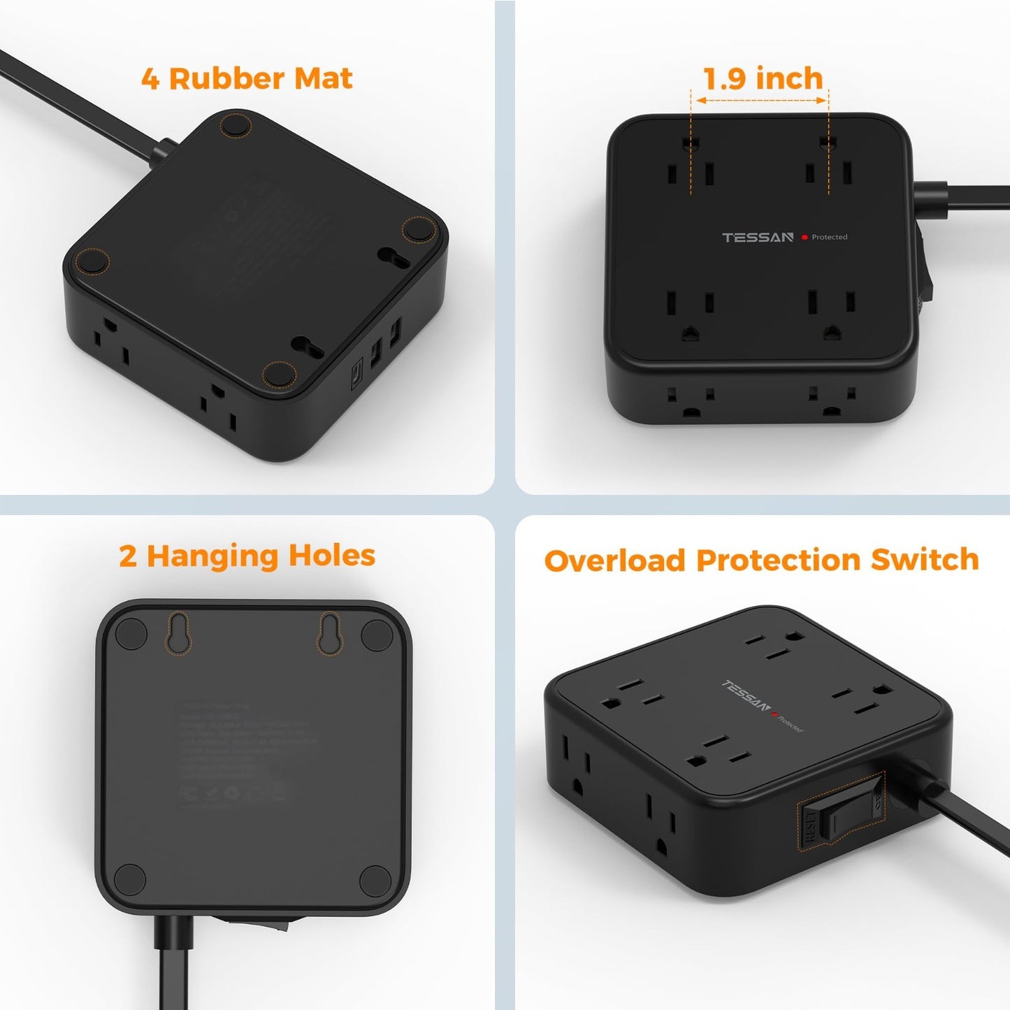 Surge Protector Power Strip with 900J Protection, 5 Ft Extension Cord, Black7