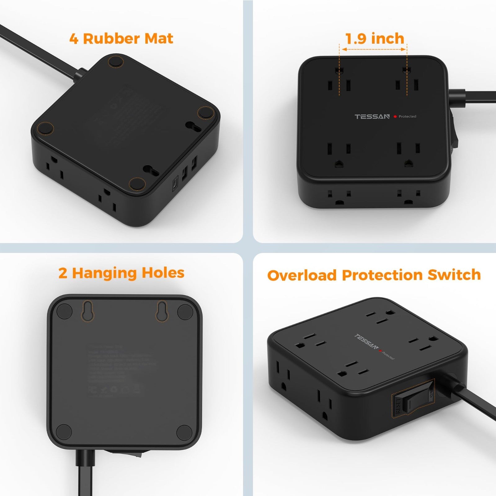 Surge Protector Power Strip with 900J Protection, 5 Ft Extension Cord, Black7