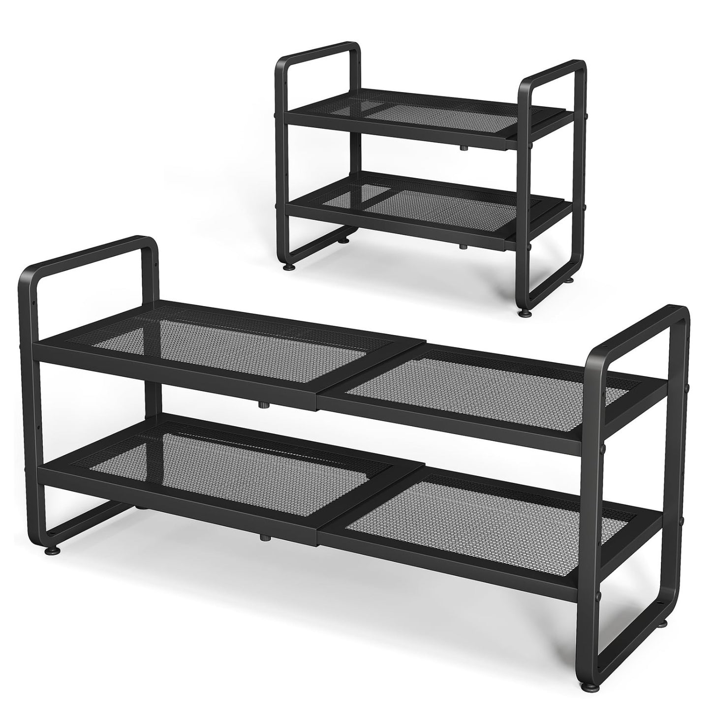Expandable 2 Tier Metal Shoe Rack   Adjustable Height, Stackable, Fits Small Spa1
