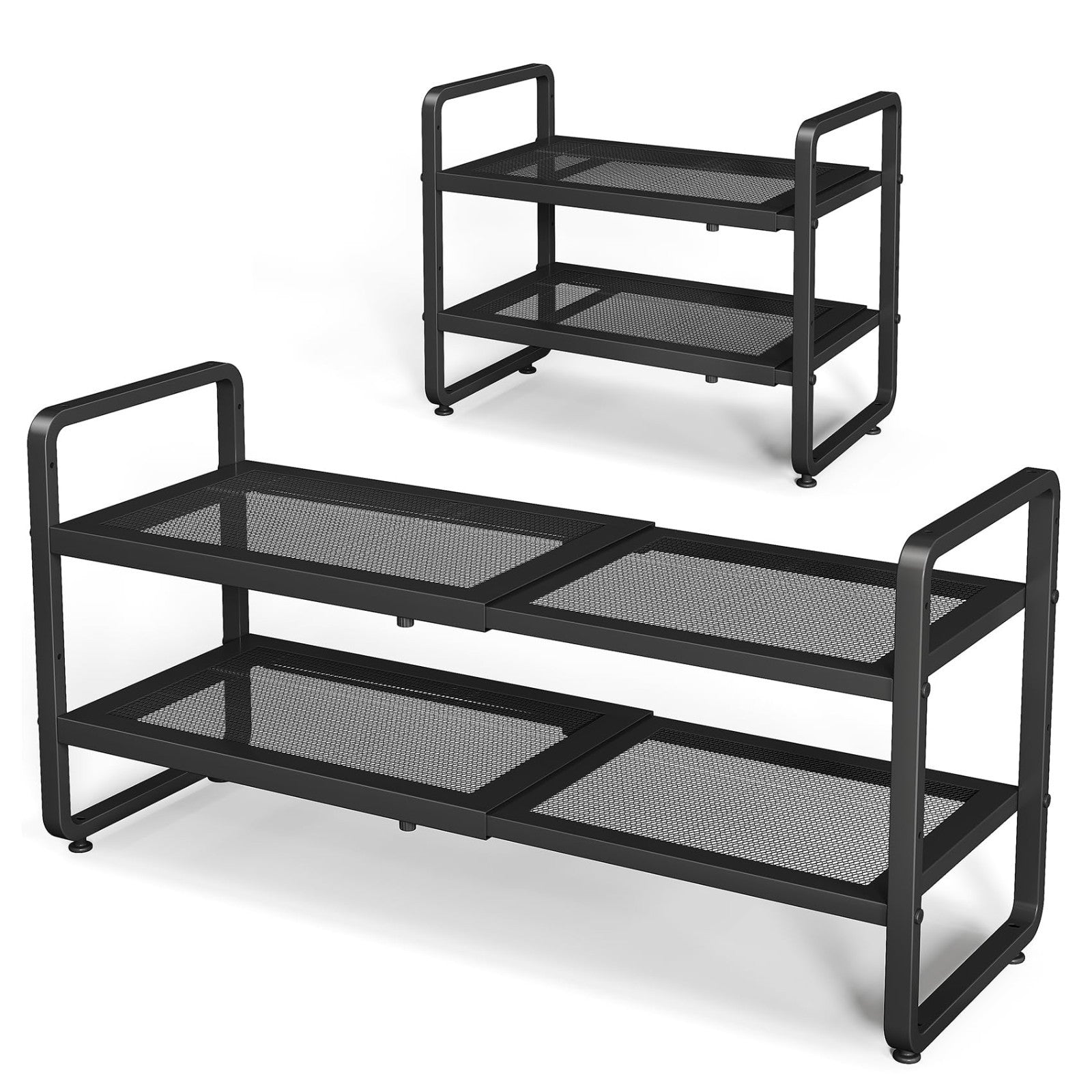 Expandable 2 Tier Metal Shoe Rack   Adjustable Height, Stackable, Fits Small Spa1