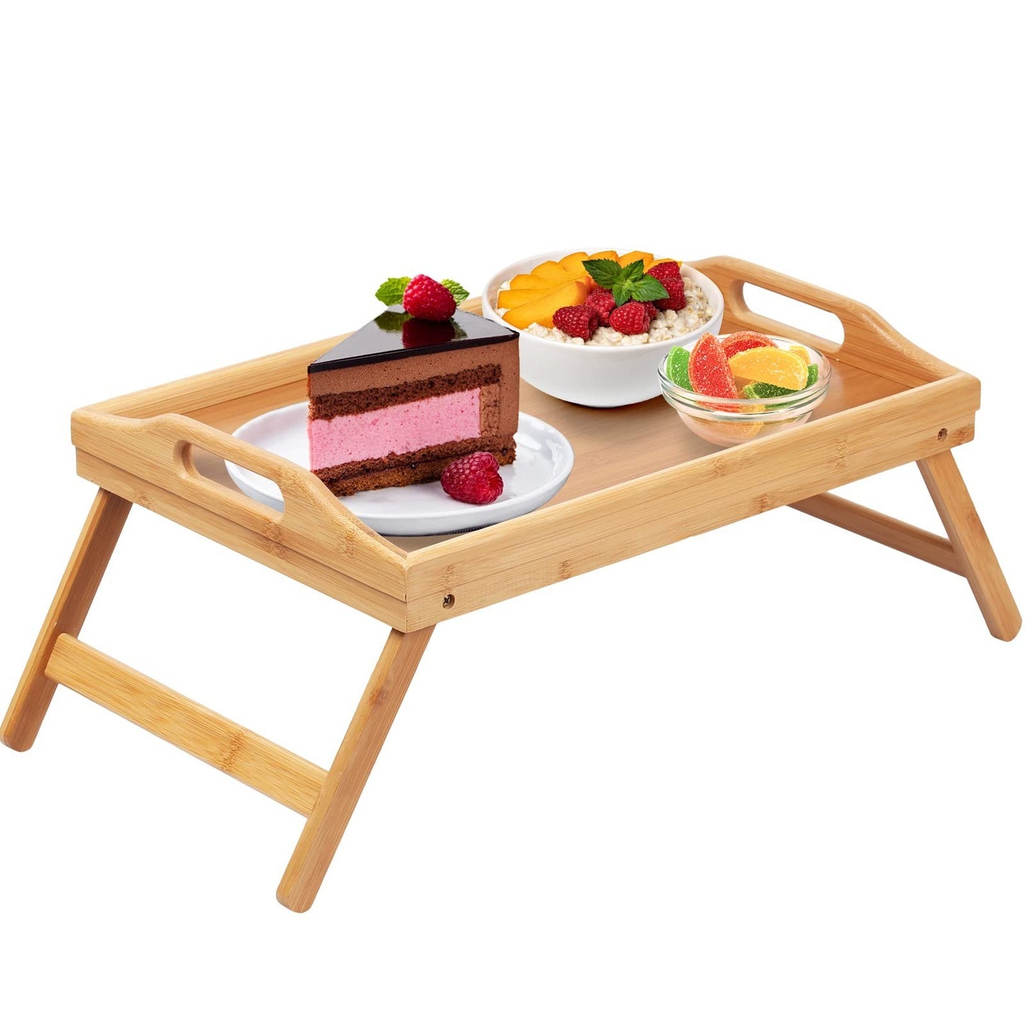 Folding Bed Tray Table with Handles - Bamboo Snack & Breakfast Lap Desk for Sofa1