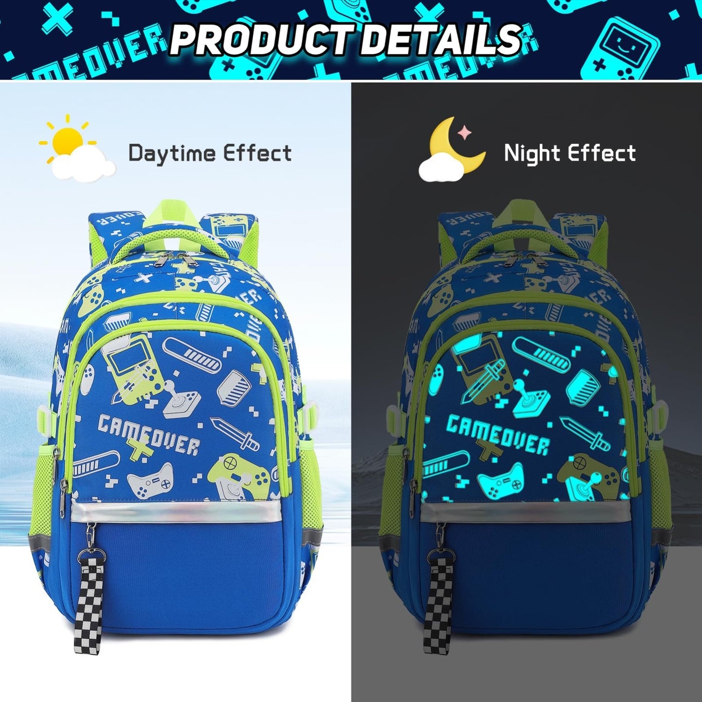 Luminous Boys Backpack Set   3PCS with Lunch Box & Pencil Case, School Bag1