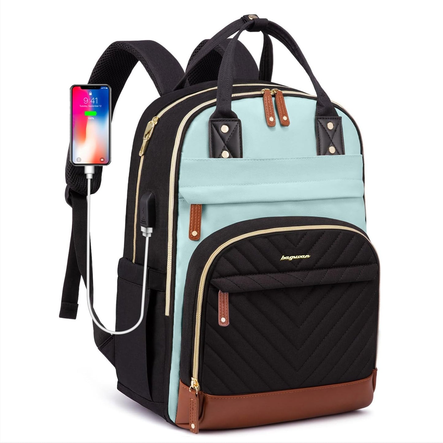Stylish Waterproof Laptop Backpack for Women   15.6" USB Charging College Bag, A1