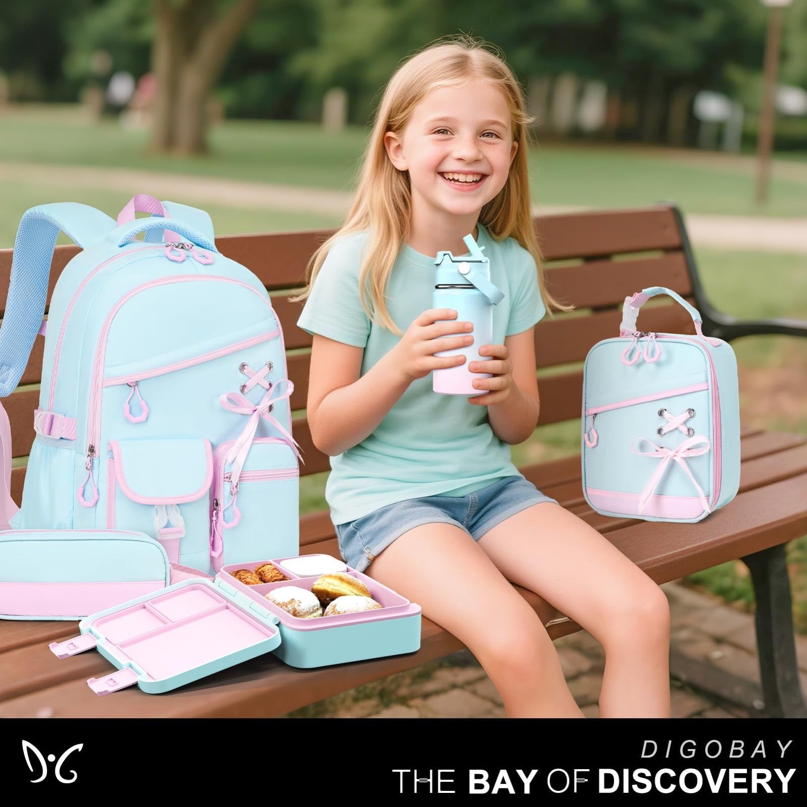 Girls Backpack Set   9PCS with Lunch Bag, Pencil Case, Bento Box & Water Bottle8