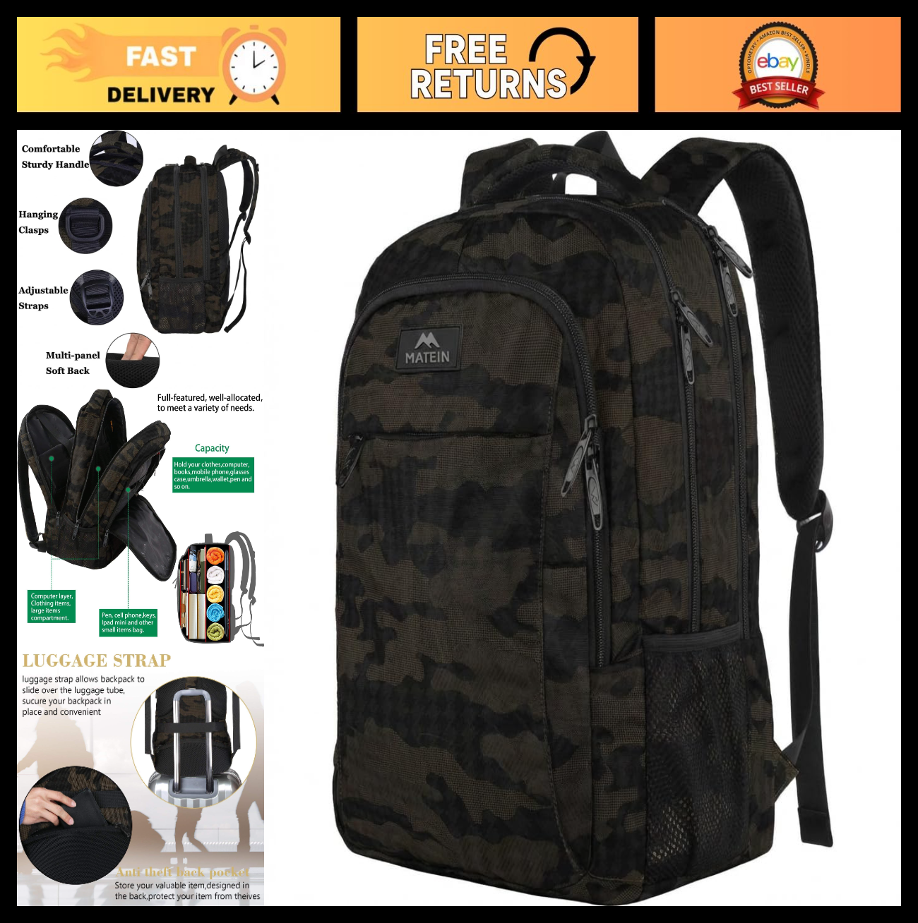 15.6" Laptop Backpack, Business Daypack for Work & College, Travel Friendly0