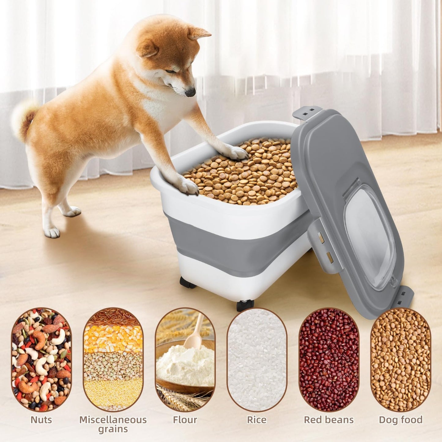 Airtight Dog Food Storage Container 17 lb with Wheels, Removable Lid & Scoop6