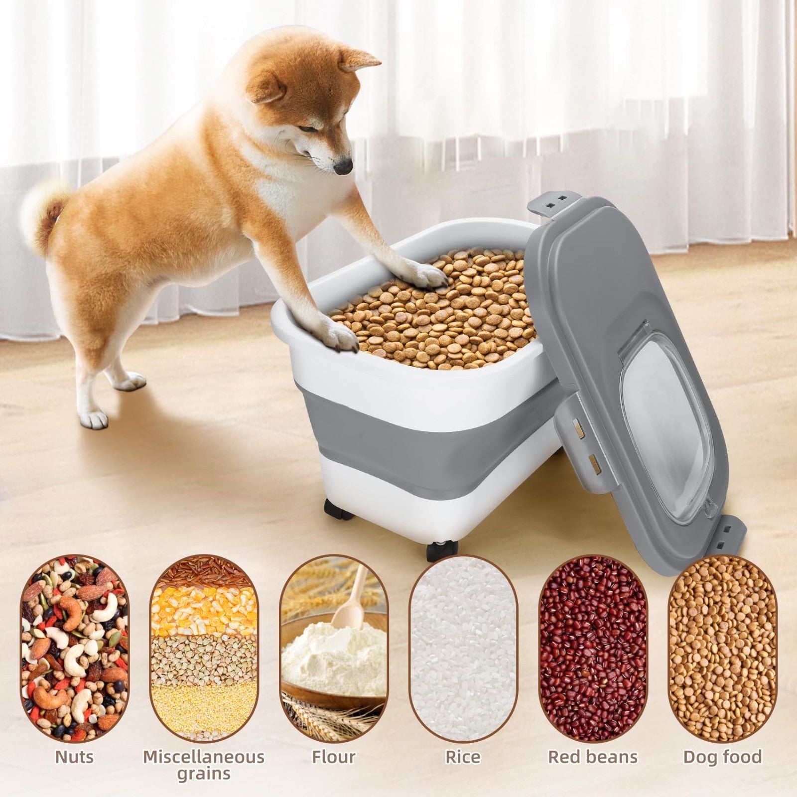 Airtight Dog Food Storage Container 17 lb with Wheels, Removable Lid & Scoop6
