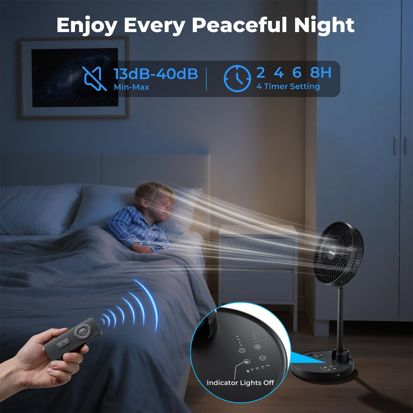 10" Foldable Oscillating Fan   20000mAh Battery, Remote, Timer, Adjustable Heigh4