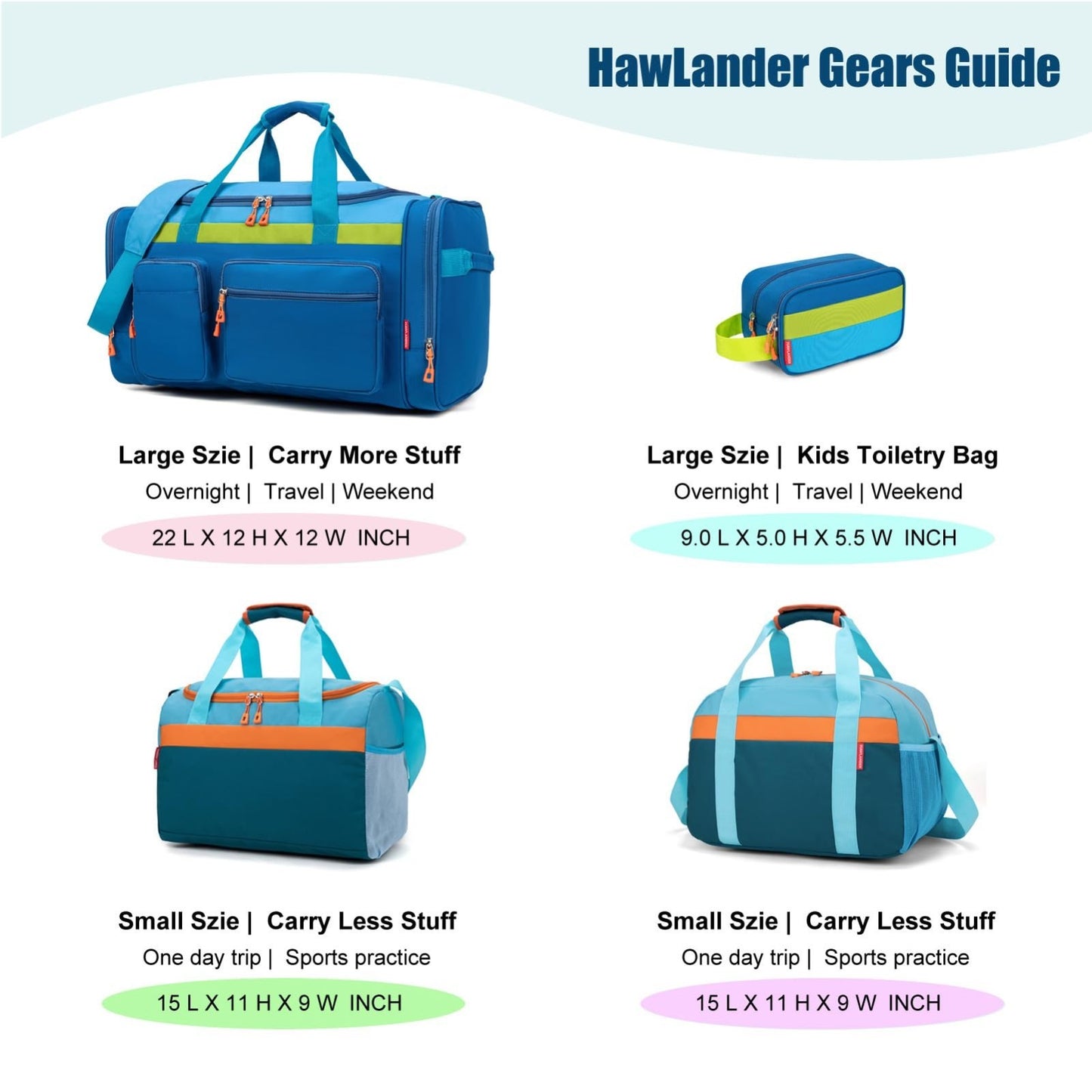 18" Small Kids Duffle Bag - Blue, Perfect for Boys & Girls, Weekend Travel, Spor8
