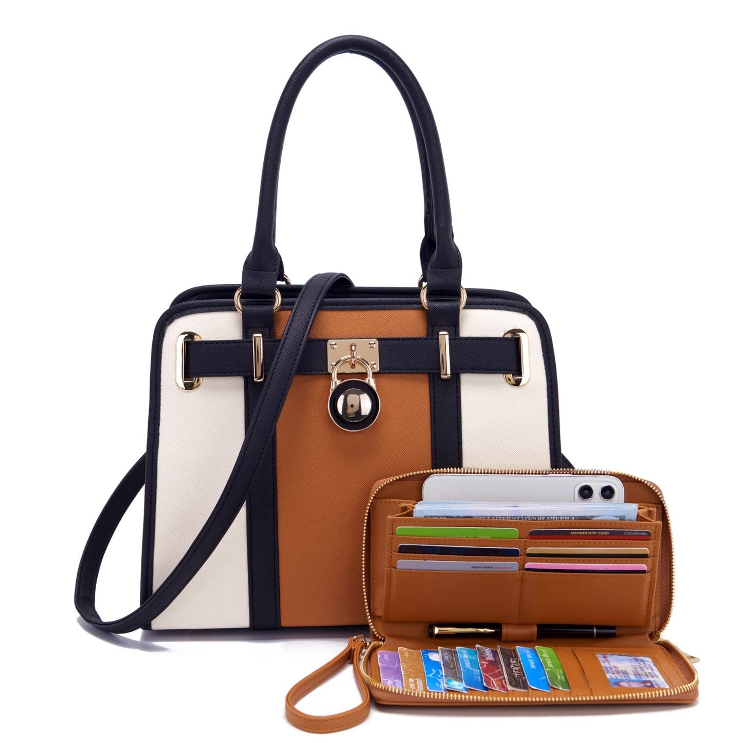 Stylish Structured Satchel Tote Handbag Set for Women with RFID Wallet - Fashion8