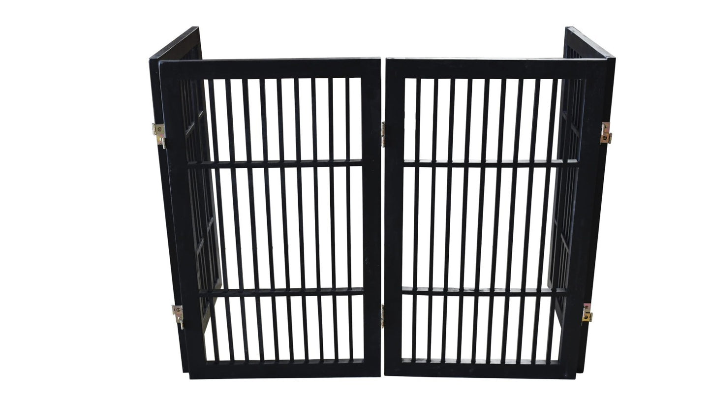 Freestanding Wooden Pet Dog Gate - Durable Folding Safety Barrier, 4 Panel 30" T5