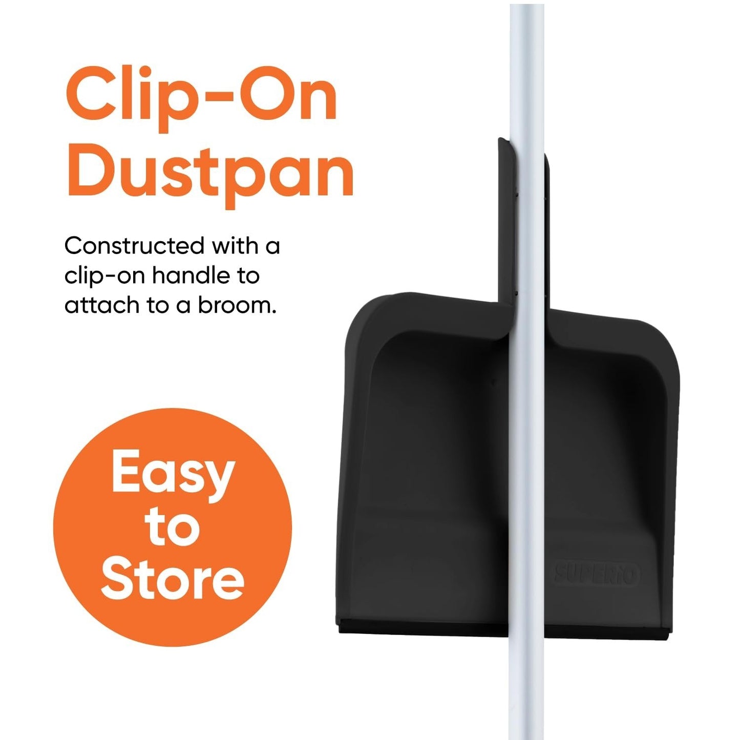 Durable 10-Inch Clip-On Dustpan with Rubber Lip & Comfort Grip Handle - Black3