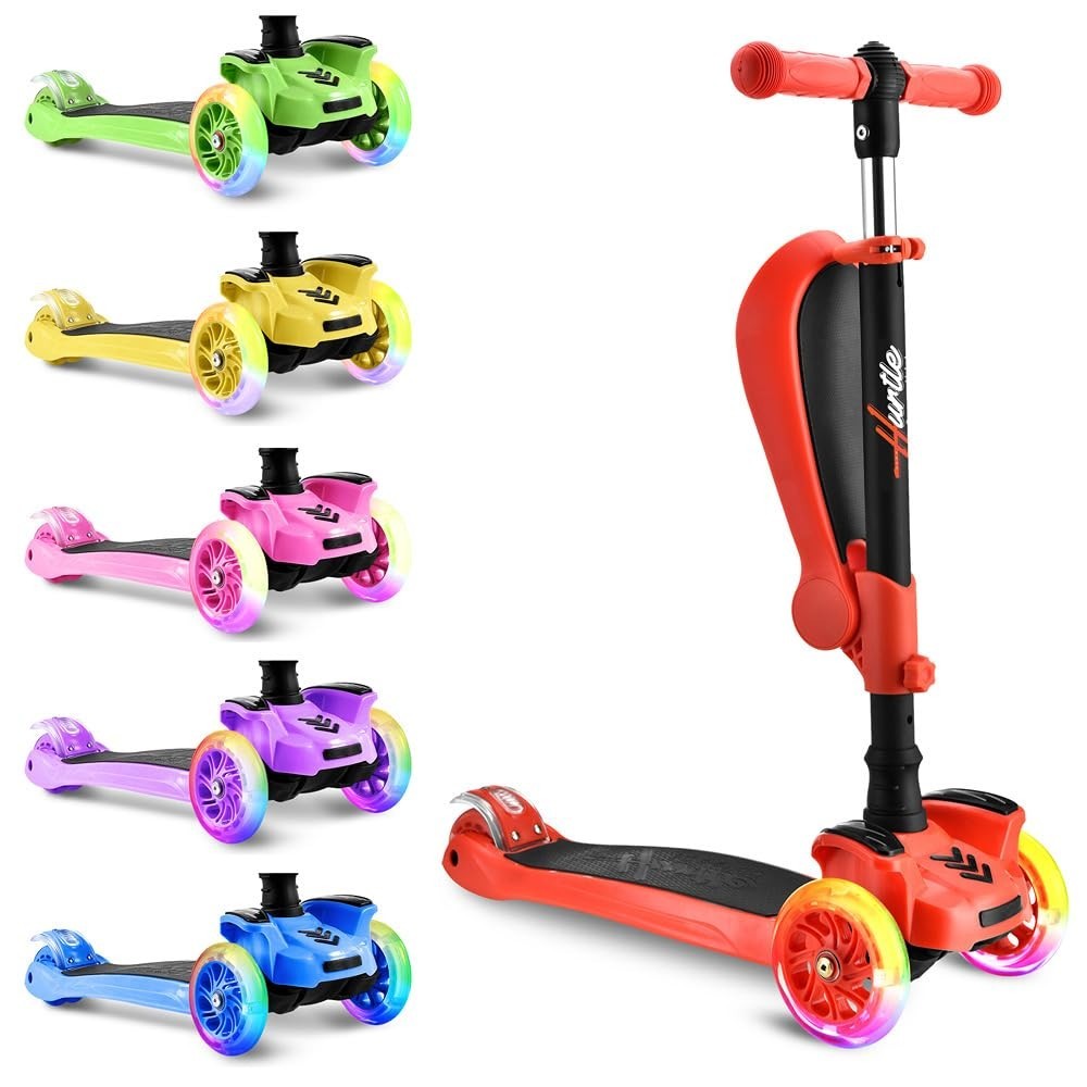 3-Wheeled Kids Scooter with LED Lights, Adjustable Handlebar, Foldable Seat - Si2