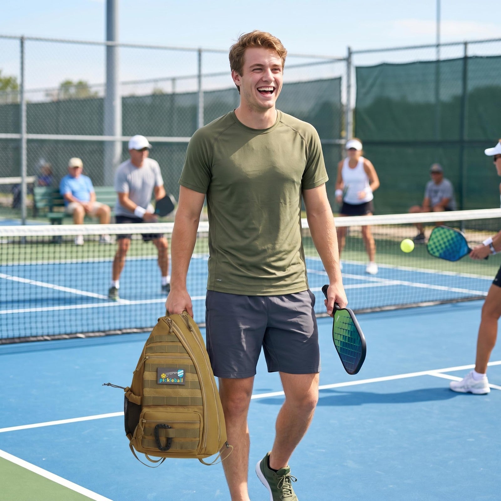 Tactical Pickleball Backpack - Adjustable Sling Bag with Fence Hook & Water Bott2
