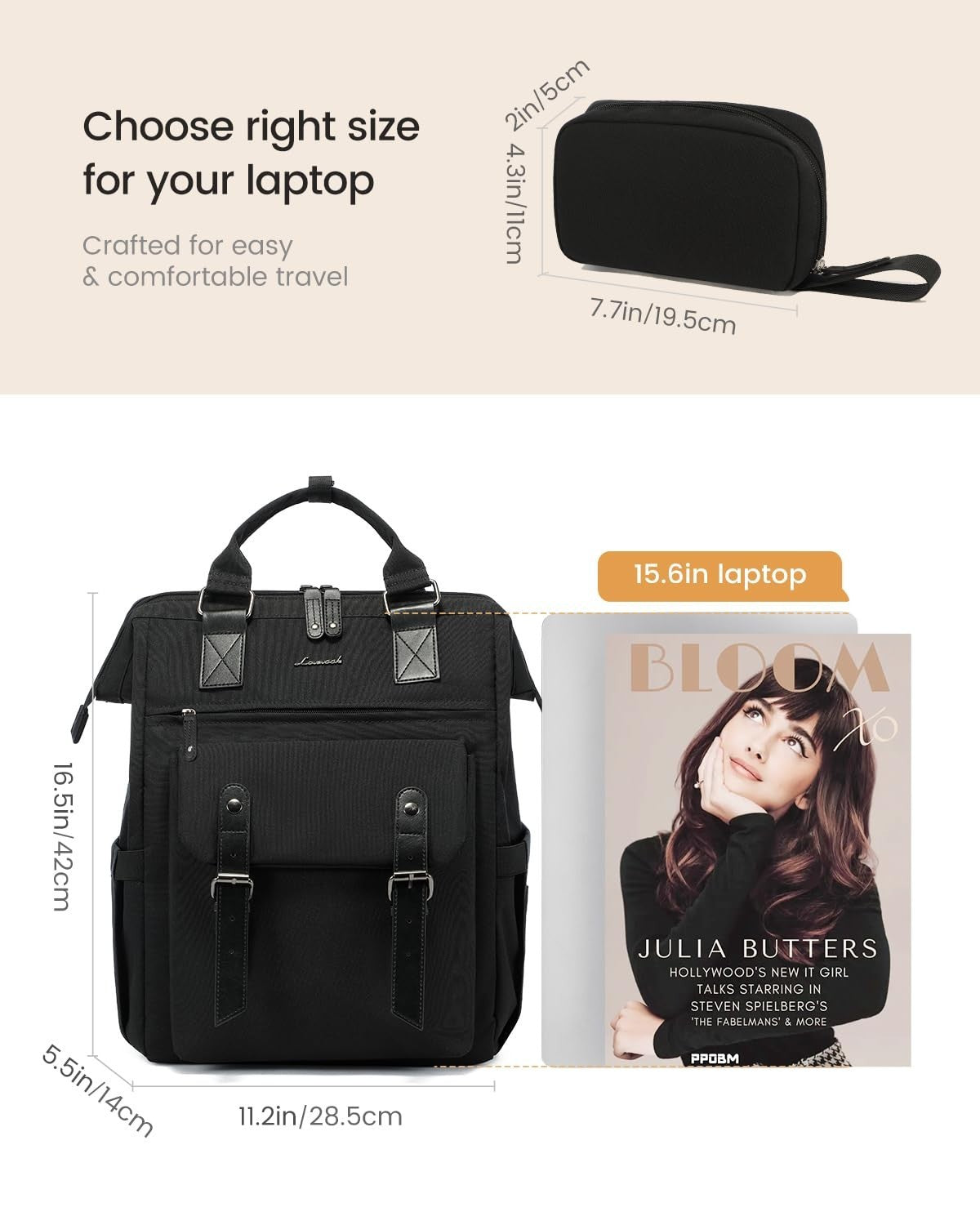 Stylish 15.6" Laptop Backpack for Women   College, Work, Travel, Nurse Bag, Blac8