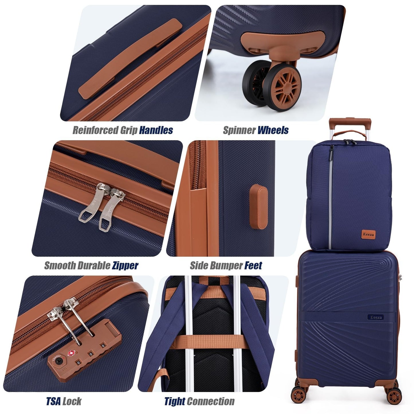 3-Piece Carry On Luggage Set - Lightweight ABS Hardshell, 360° Spinner Wheels, T3